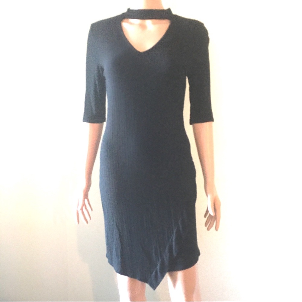 Ribbed Sweater Asymmetric Black dress